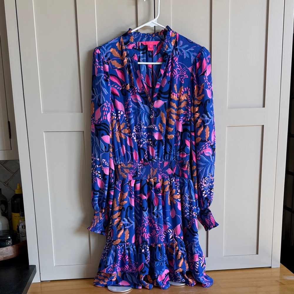 Lilly Pulitzer Vibrant Blue and Pink Long Sleeve Dress